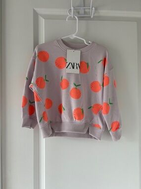 Zara Lilac Crewneck Sweatshirt with Neon Orange Fruit Print